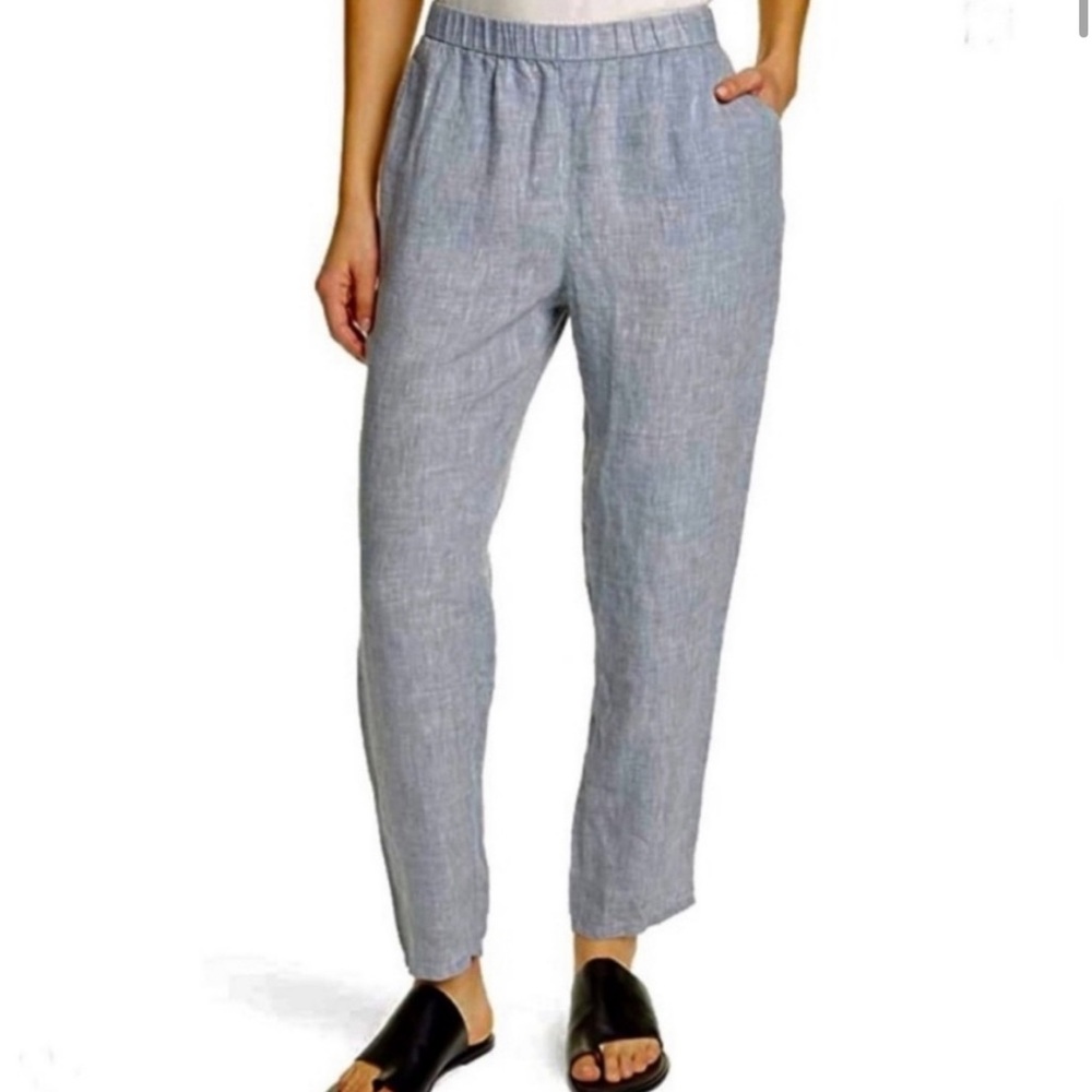 Eileen Fisher Organic Linen Coastal Lagenlook Sz XL Slate Blue Ankle Pants
